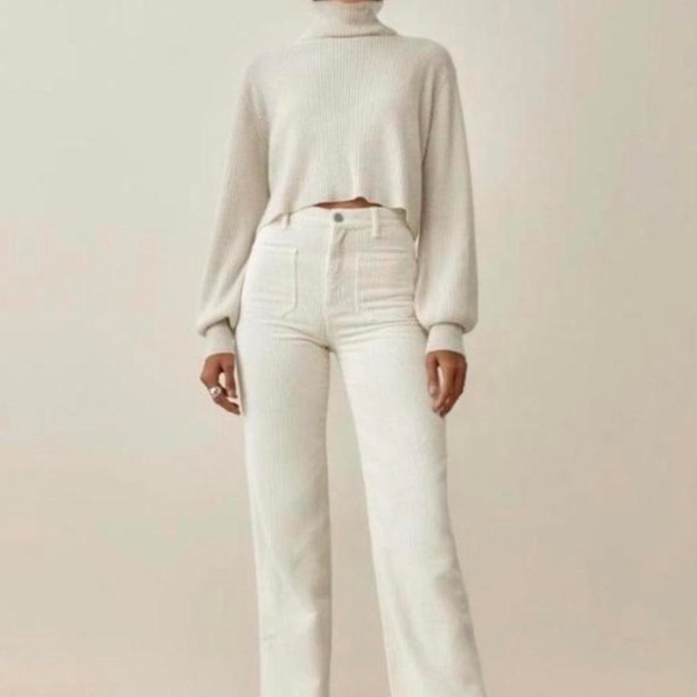 Reformation Cream Wide Leg Corduroy Pants